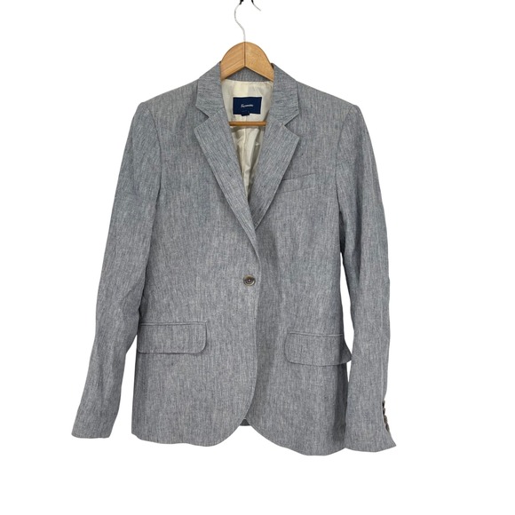 Faconnable Women's Blazer Jacket Size 10 Gray Linen Blend Single Button - Picture 1 of 6